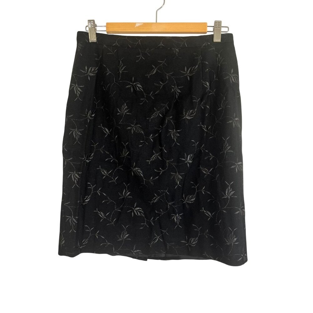 Retro Floral Wool Mini Skirt Black 12 Boho Indie Folk Preppy Neutral Chic 80s - Picture 2 of 9